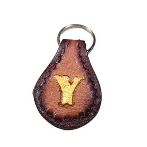Monogram Y Eagle Leather Keychain Small Handmade